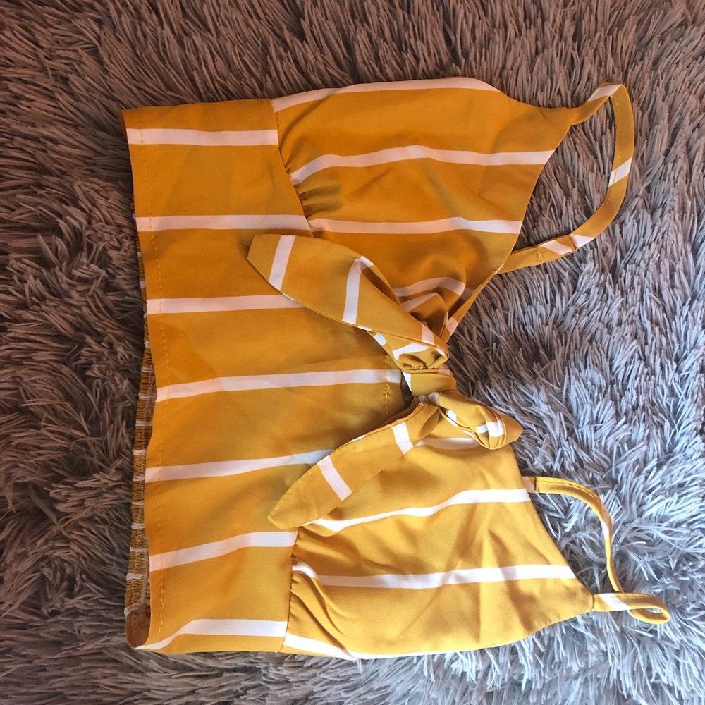 yellow & white cropped tank top